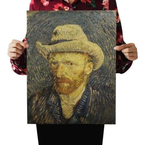 Vintage Famous Van Gogh Self-Portrait Painting Poster Room Decoration Stickers Retro Kraft Paper Cafe Home Decor Wall Sticker