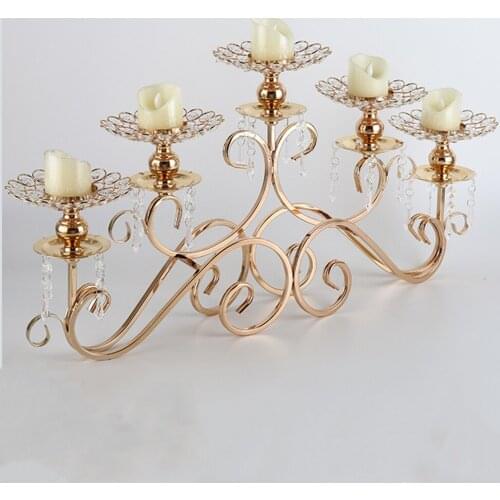 34 cm Height 5 Arms Candle Holders Metal Candelabras Shiny Golden Finish Wedding Centerpieces Candle Holder For Home Table Decor