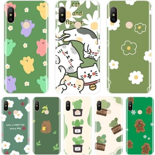 Back Cover For Xiaomi Mi A1 A2 8 Lite SE Flower Daisy Green Cactus Soft Silicone Phone Case For Xiaomi Mi 5 5C 5S 5X 6 6X Plus