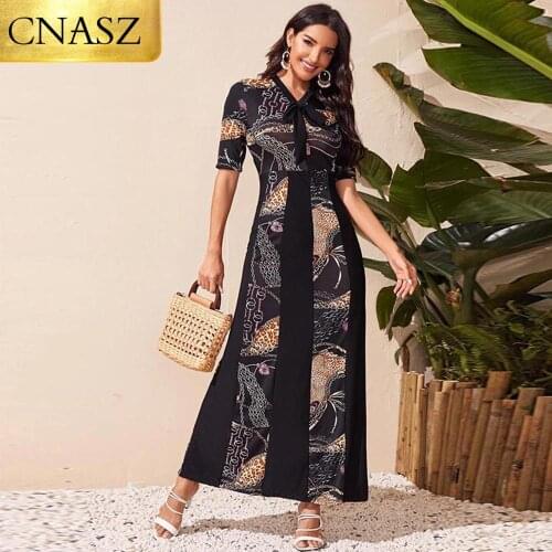 Womens 2020 Summer New Bohemian Fashion Print Stitching Dress Long Skirt Islamic Turkey Ladies Dress Middle East
