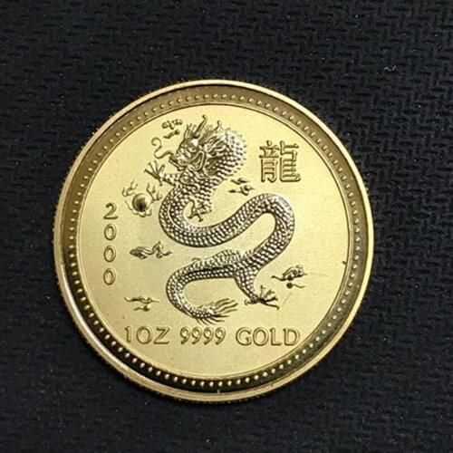 5 Pcs Non Magnetic The Australian Dragon animal 200 badge 24K gold plated brass 34 mm Elizabeth collectible sourvenir Coin