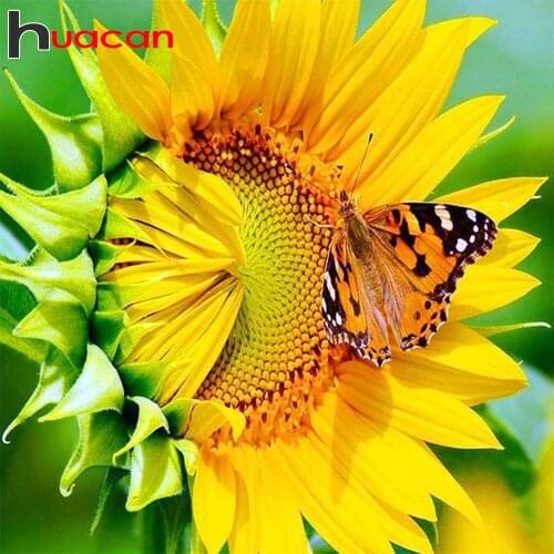 Huacan 5D Diamond Painting Mosaic Sunflower Butterfly Full Square/Round Diamond Embroidery Flower DIY Wall Decoration Puzzle
