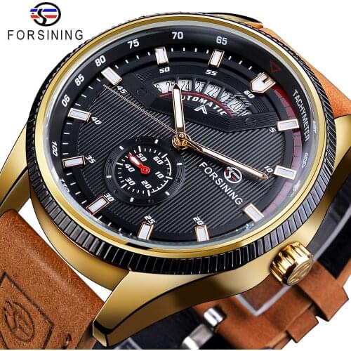 Forsining Men Military Wristwatch Waterproof Automatic Mechanical Watches Genuine Leather Strap Mens Outdoor Watch Reloj Hombre