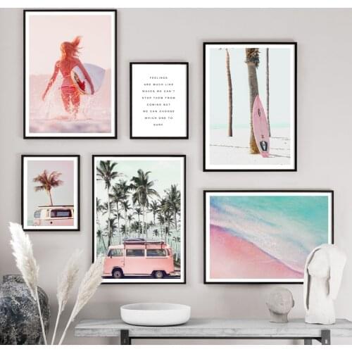 Surf Beach Girl Coconut Tree Car Quotes Wall Art Canvas Painting Nordic Posters And Prints Wall Pictures For Living Room Decor