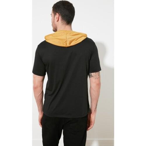 Trendyol Male Hooded Garnili T-Shirt TMNSS20TS0028 Men 'S Clothing Fashion 2021 Summer Spring Men 'S Top T-Shirts футболка оверсайз