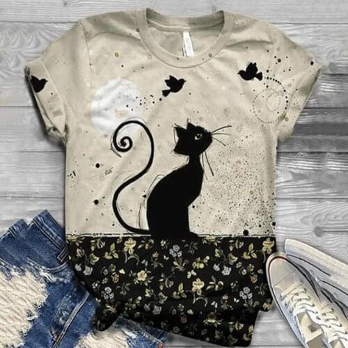 T Shirt Women Harajuku Tops Plus Size Women Short Sleeve Cat Printed O-Neck Tops Tee T-Shirt camisetas mujer футболка женская