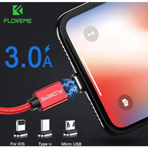 FLOVEME Magnetic USB Cable 3A Fast Charging USB Type C Micro USB For iPhone 11 7 8 XR Magnet Charger Cable Data Sync Wire Cabo