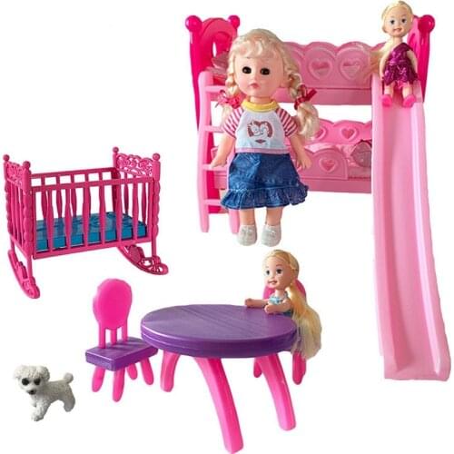 Doll House Toy Furniture For Dolls Accessories Girls Toy Gift Baby Shower Gift Girls Toy ChildrenS Bunk Bed Crib HC0073