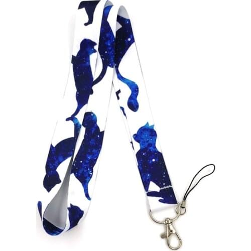 Starry sky cat Fashion simple keychain mobile phone neck lanyard key ID card mobile phone USB key lanyard