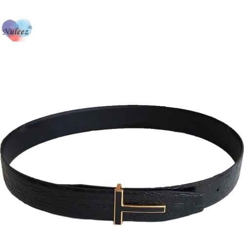 Nuleez Brand Belts Men Genuine Leather Cowhide T Letter Buckle Reversible Double Faces Useful Gentlemen Wearing Luxury Suits