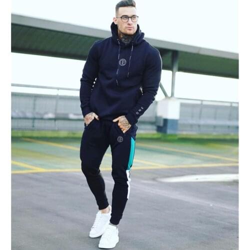 2020 new mens gym jogging exercise fitness sports suit male autumn fitness fitness outdoor training suit hooded casual