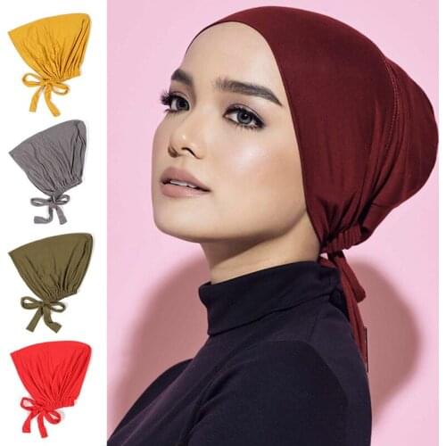 New Fashion Modal Muslim Inner Hijab Cap Stretch Women Underscarf Bonnet Solid Color Islamic Turban Headband Hat Adjustable