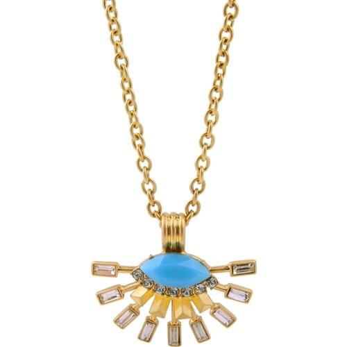 Newest Arrival Peacock Tail Glass Pendant Necklace 2016 Fall Launch Resin Blue Accessories Link Chain Charming Nekclace