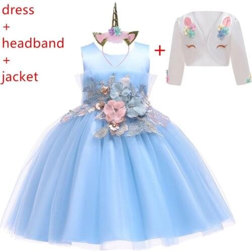 Unicorn Princess Flower Girl Dress Tutu Wedding Birthday Party Kids Dresses For Girls Childrens Christmas Costume Teenager Prom