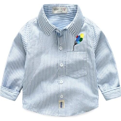 Baby Boys Striped Shirts Spring New Style Childrens Clothing Popular Lapel Striped Clothes Long-sleeved Shirts 2-7Y BC213