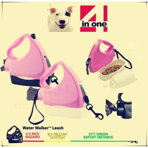 Pet Traction Rope Multifunctional Automatic Telescopic Four-In-One Traction Rope Built-in Water Bottle Food Bowl Garbage Bag