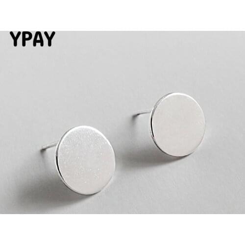 YPAY 100% 925 Sterling Sliver Round Shape Ear Studs Smooth Geometric Stud Earrings Coin Disc Small Tiny Fine Jewelry YME360