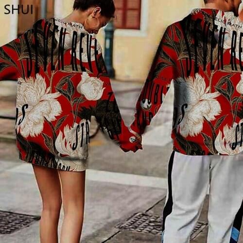 Womens Mens Pullover Sweater Floral Pattern 3D Printing Hooded Fashion Casual Streetwear Hooded Sweater Long Sleeve Red