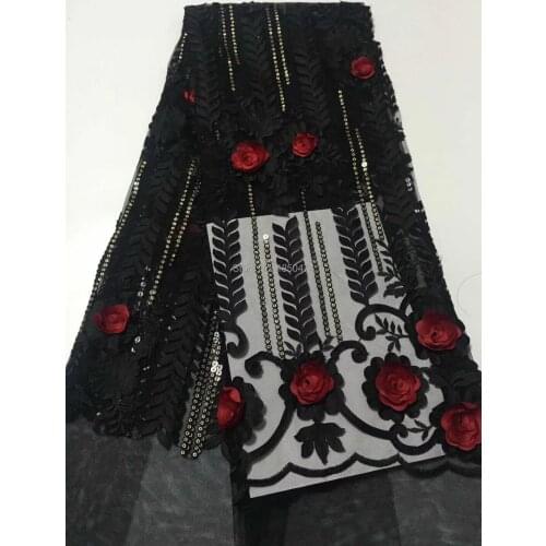 Gorgeous French Net Lace Fabric 3D Handwork Big Flowers African Tulle Mesh Lace Fabric High Quality With Sequins For Bride CDF