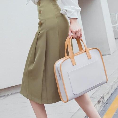 Women Genuine Leather White Handbag Shoulder Crossbody Tote Bags Large Capacity Business Document Portfolio Laptop Briefcase