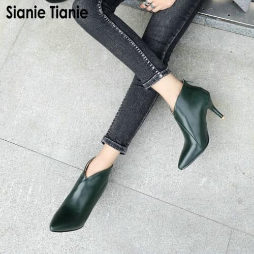 Sianie Tianie 2020 Winter Autumn Spring Pointed Toe V Cut Woman Booties Thin High Heels Shoes Women Ankle Boots Plus Size 47 48