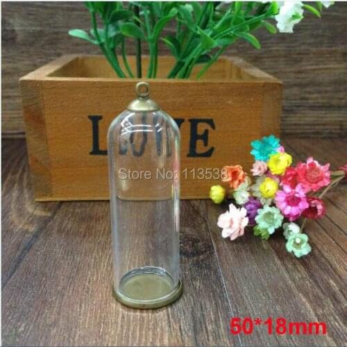 10sets/lot 50*18mm glass globe & 18mm bronze plated base & 8mm metal cap set glass bottle tube vials pendant DIY accessory