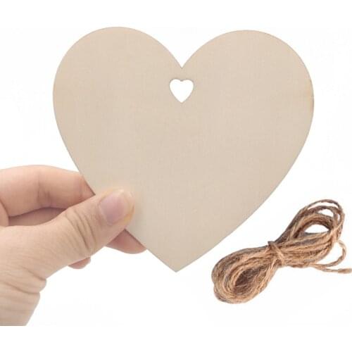 10pcs 100mm Unfinished Wooden Heart Embellishments with Natural Twine DIY Wood Craft for Valentines Day, Wedding, Christmas