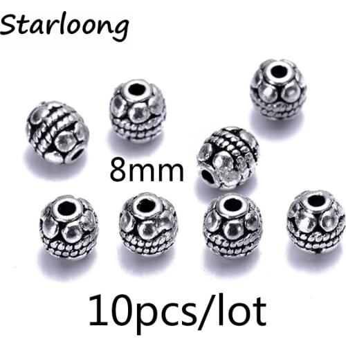 10pcs/lot 8mm Ball Flower Fashion Antique Silver Metal Zinc Alloy Tibetan Silver Spacer Beads for Jewelry Making DIY bracelets