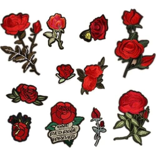 11PCS Flower Rose Embroidered Iron on Patches for Clothing Patch Applique Stickers Stripes for Clothes Ironing Badges Wedding