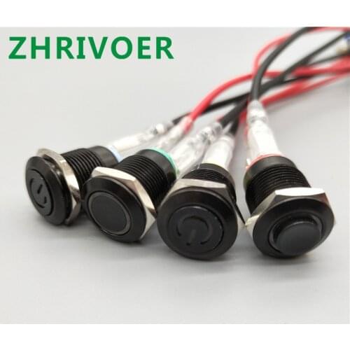 12mm 3V 6V 12V 24V 48V 110V 220V 4 Pin Button Momentary Switch Waterproof Led Light Oxidation Black Power Symbol Metal Push