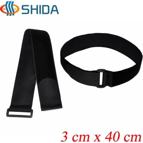 20pcs/lot 3*40cm Cable Ties Nylon Hook Loop Magic Tape with Buckle Binding Fastening Strap with Plastic Button
