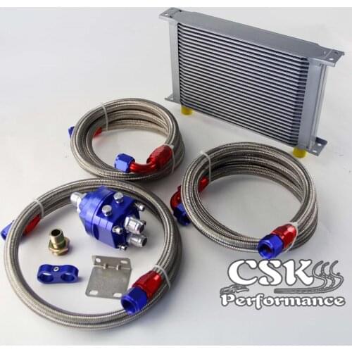 25 Row AN10 Universal Engine Transmission Oil Cooler British Type + Filter Adapter Kit Blue
