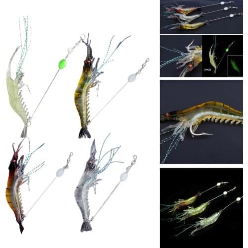 3Pcs Shrimp Lures Bait Fishing Simulation Prawn Saltwater Hook Fishing Baits and Lures Freshwater Soft Plastic Shrimp Lures