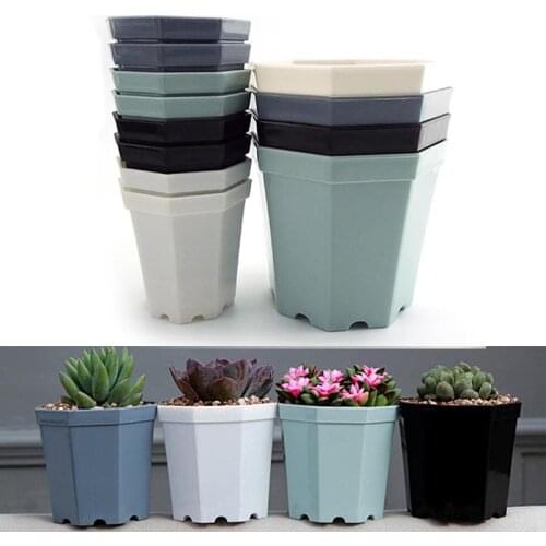 4pcs/Lot Plastic Octagon Flower Pot Modern Home Decorative Pots Office Desk Succulent Planter Garden Bonsai Pot