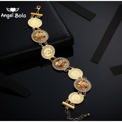AAA Crystal Coin Bracelet for Women/Men Gold Color Turkey Bangle Arab,Turks Jewelry Middle East/Africa Never Faded