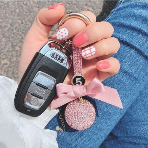 Diamond crystal round ball drill rope car key buckle bow water drill bag pendant stainless steel keychain Auto accessories