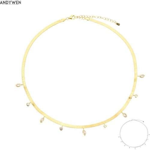 ANDYWEN New 925 Sterling Silver Gold Chain Fine Jewelry Crystal CZ Zircon Ovals Charms Beads Luxury 2020 Rock Punk Jewels