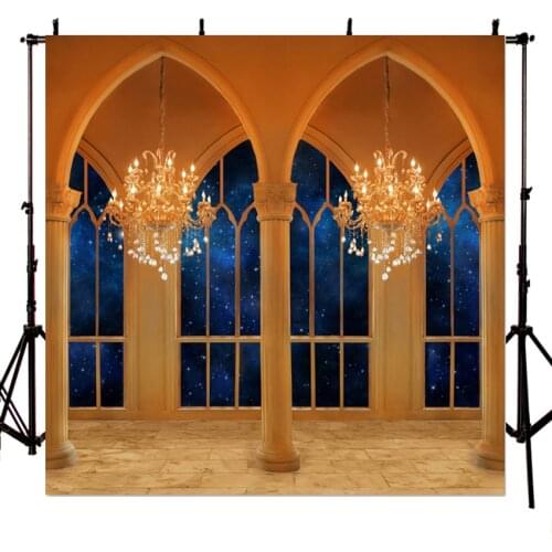Ballroom Cloumns Window Chandelier Night Custom Photo Studio Seamless Background Backdrop Photo Backdrop