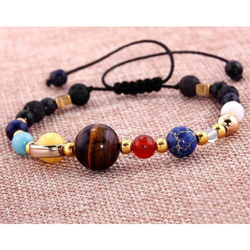 18.5cm Solar System Eight Planets Natural Stone Beaded Bracelet Charm Jewelry