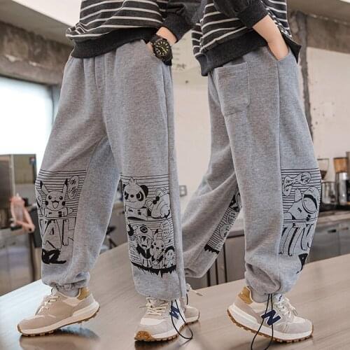 European Kids Boys Casual Pants Anime print jogger Pants Knitted Sweat pants Cartoon Design 3-13yrs Big Boy Childrens Pants New