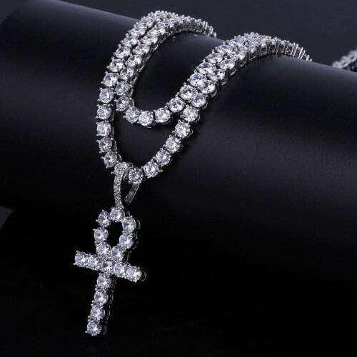 Hip Hop Bling Iced Out Cross Pendants Tennis Chain Necklace Gold Silver Color 1 Row CZ Stone Chokers Necklaces for Men Jewelry