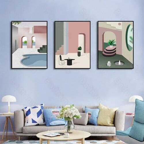 Decorative Painting Morandi Color System Geometric Niche Living Room Abstract Painting Sofa Background Wall Hanging Painting