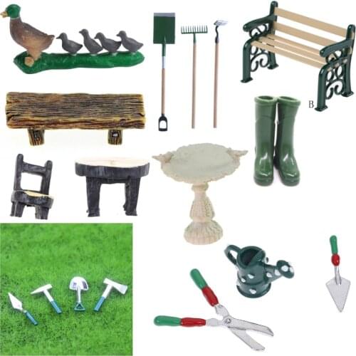 DIY Miniatura Metal Watering Can Pulling Cart Spade Rake Garden Tools For Children Dolls House Miniatures Accessorie