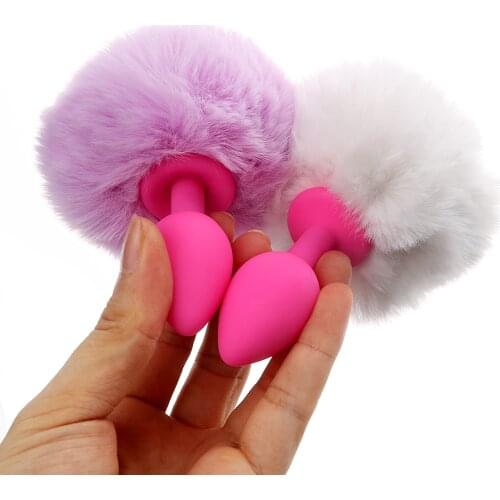 IKOKY Erotic Toys Anal Plug Tail Butt Plug Silicone Hairy Rabbit Tail Adult Products Cute Anal Sex Toys for Women