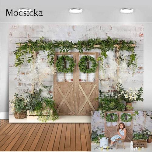 Photography background Brick Wall Green Plants Newborn Kids Portrait Backdrop for Photo Studio Spring Green Photo Booth Studio