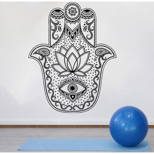 Hamsa Hand Wall Sticker Bedroom Decal Living Room Decoration Yoga Lotus Vinyl Decals Removable Home Decor Bohemian Art Mural