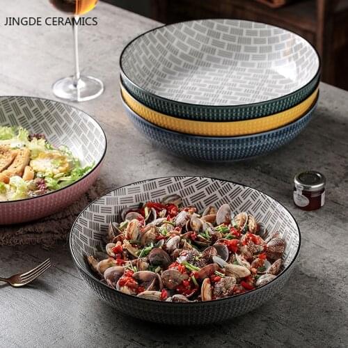 Modern Ceramic Striped Design Large Plate of Boiled Fish Home Ramen Kitchen Tableware Steak Fruit Salad Nut Place Tray