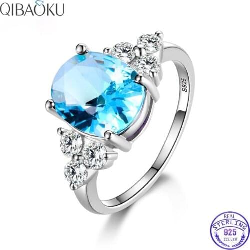 925 Sterling Silver Rings White Pink Light Blue Champagne Zircon Oval Wedding Ring Womens Jewelry