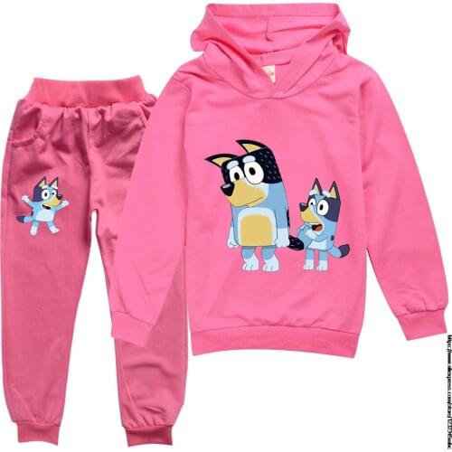 2pcs Toddler Kids Baby Girls bingo bluey Cartoon Clothes Set Long Sleeve Hooded Coat Pants Outfits Sport Tracksuit Clothes Set