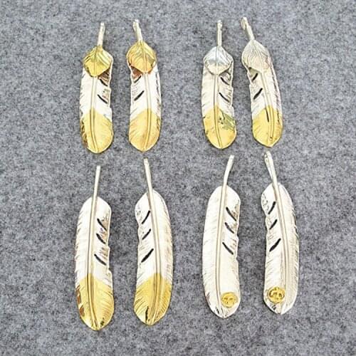 Sterling Silver Gold Tail Feather Necklace Pendant Female Personality Fine Thin Leaf Pendant Men Trendy Jewelry